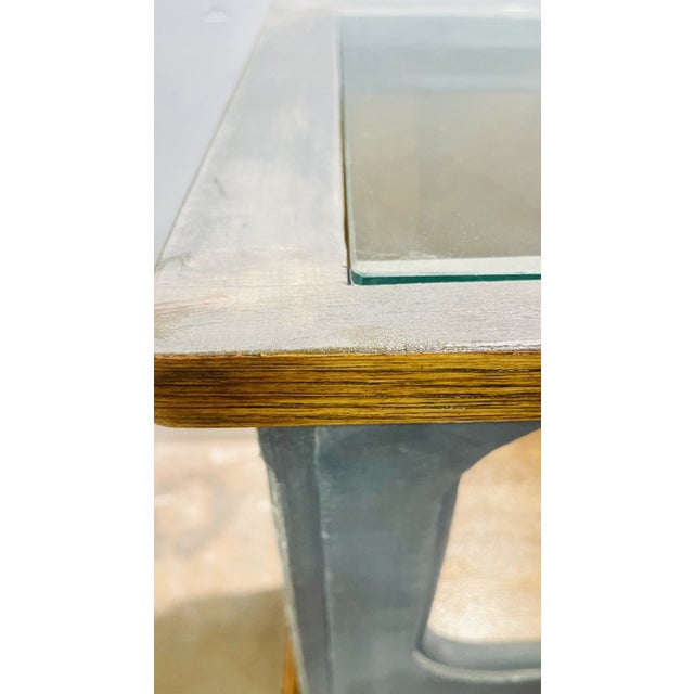 wooden display counter, features three display drawers and 5 drawers for objects, glass top and glass front