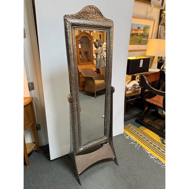 Mexican Hand Hammered Tin Cheval Floor Mirror For Sale - Image 3 of 13