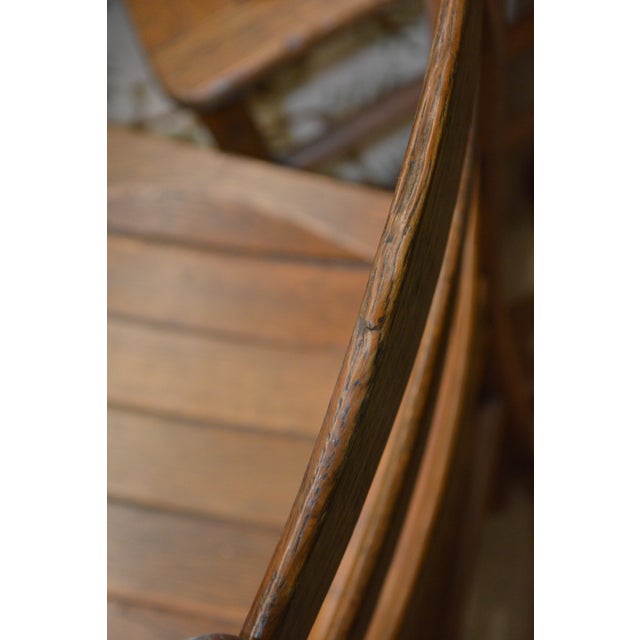 Vintage Set X 6 English Oak Tavern Slatted / Shaped Seat Ladder Back Dining Chairs For Sale - Image 9 of 16