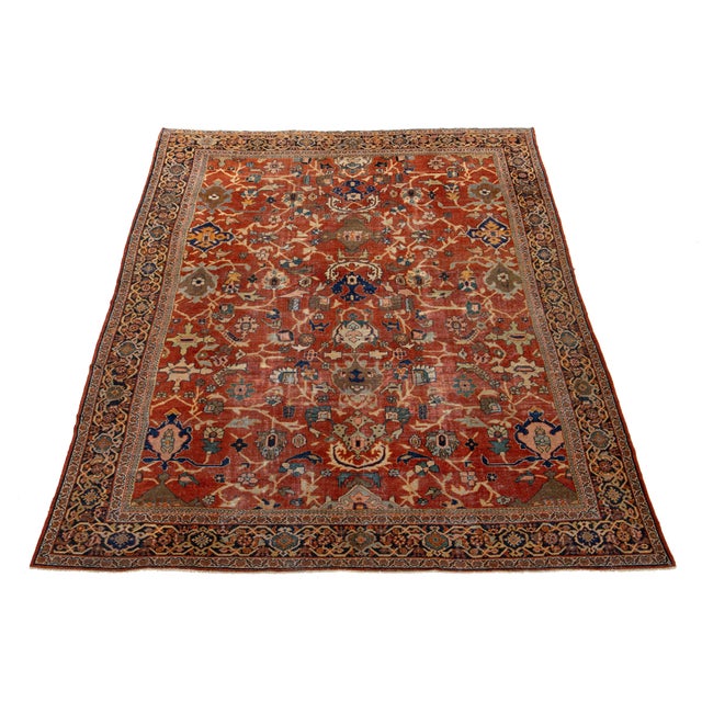 10 X 14 Antique Persian Heriz Red Wool Rug With Allover Design For Sale - Image 4 of 11