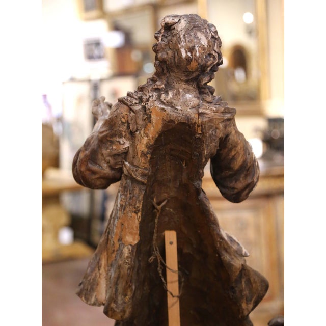 Pair 18th Century Italian Baroque Carved Painted Wood Adoring Angel Sculptures For Sale - Image 16 of 16