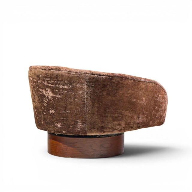 Milo Baughman for Thayer Coggin Mid Century Walnut Swivel Barrel Tub Chairs - Pair For Sale - Image 10 of 12