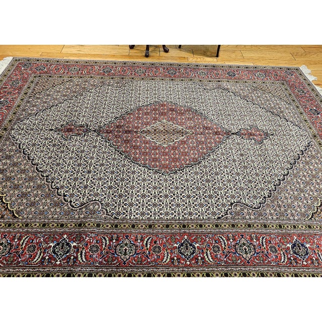 Antique Persian Tabriz Mahi Rug, Hand-Knotted Wool & Silk, Herati Geometric Pattern, Ivory & Red, 7x10 For Sale In Chicago - Image 6 of 17