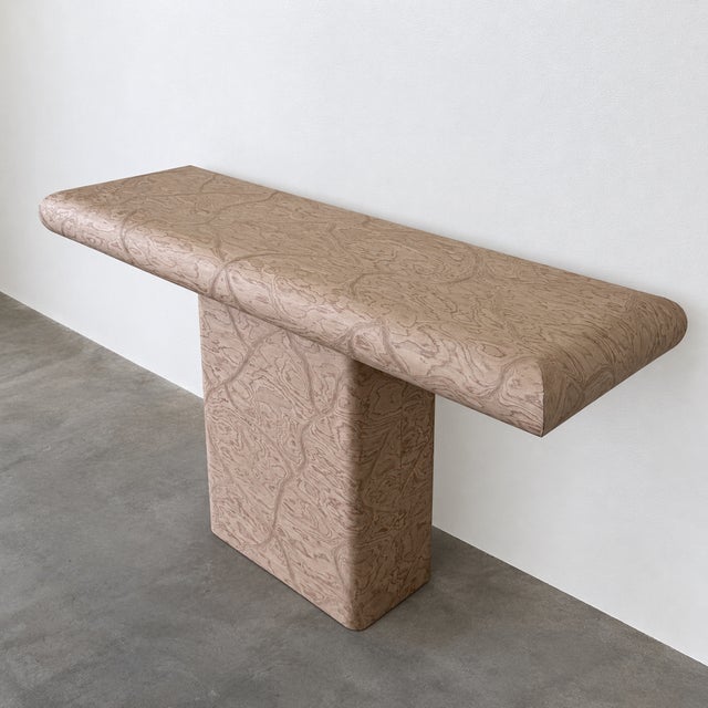 Vintage 1980s Postmodern Console Table | Bullnose Pedestal Table | Memphis Style Entryway Table For Sale - Image 9 of 12