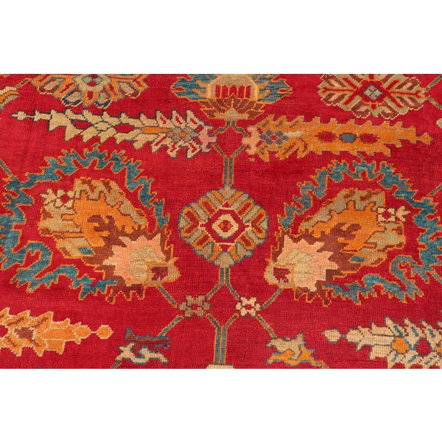 Textile Traditional Design Antique Turkish Oushak Rug in Red, Blue and Marigold For Sale - Image 7 of 9