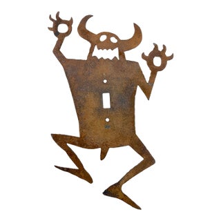 Large Antique Hand Cut Steel Metal Monster Silhouette Wall Switch Cover Kids For Sale