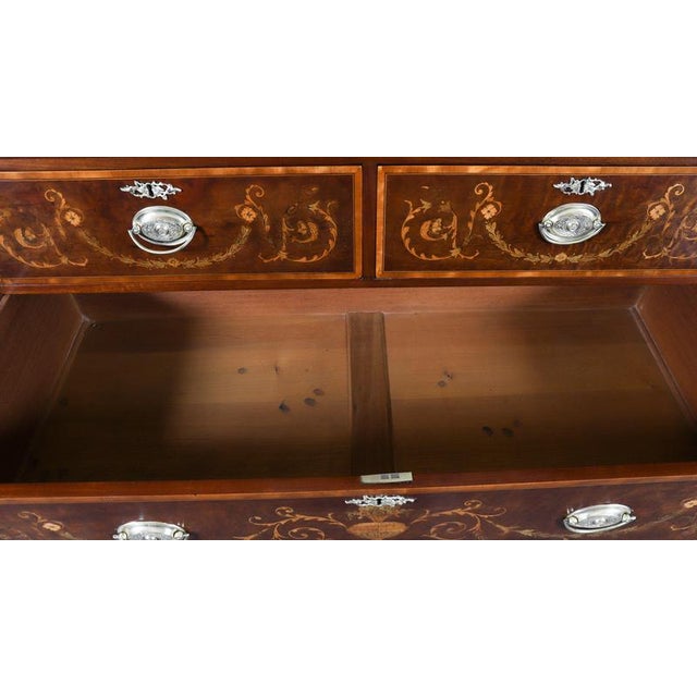 Wood Antique Edwardian Mahogany and Floral Marquetry Inlaid Wardrobe, 1890s For Sale - Image 7 of 15