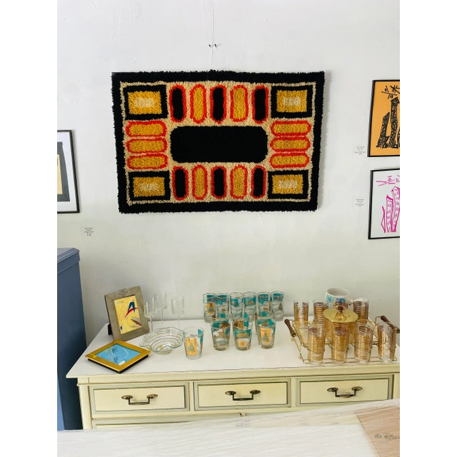 Vintage Midcentury Geometric Handmade Latch Hook With Acrylic Yarn Wall Art ,wood frame 40"L X 26"H X 2"D, in very good...
