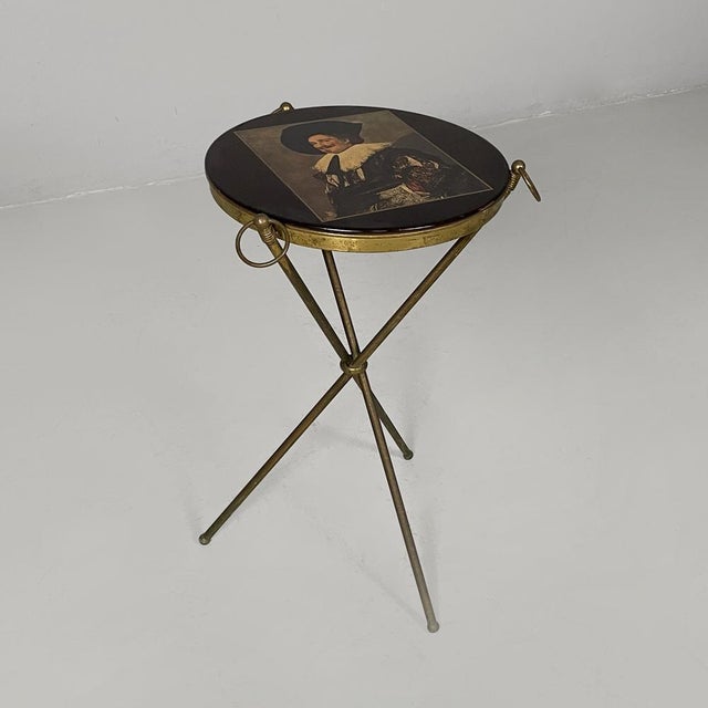Mid-Century Modern Mid-Century Modern Italian Coffee Table in Brass and Wood Top with Portrait, 1950s For Sale - Image 3 of 16