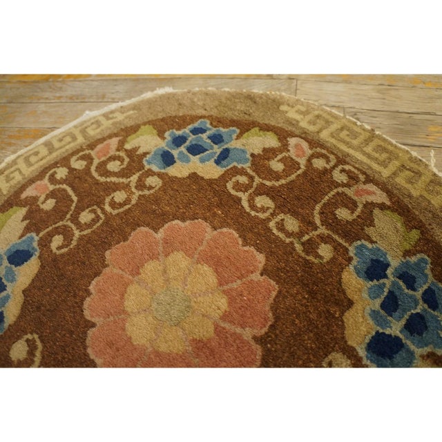 1920s Brown Medallion Antique Chinese Peking Rug 2' X 2' Round Wool Carpet For Sale In New York - Image 6 of 9