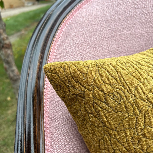 Vintage Blush Wood Frame Loveseat For Sale - Image 11 of 15