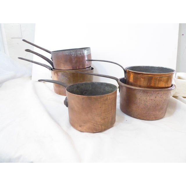 French Country Antique French Copper Pans - Set 6 For Sale - Image 3 of 5