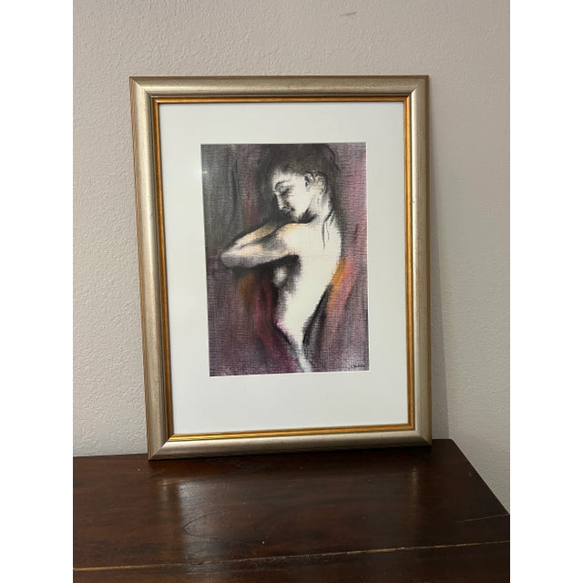 1980s Nude Woman Silhouette Original Painting, Matted and Framed - Set of 2 For Sale - Image 4 of 12