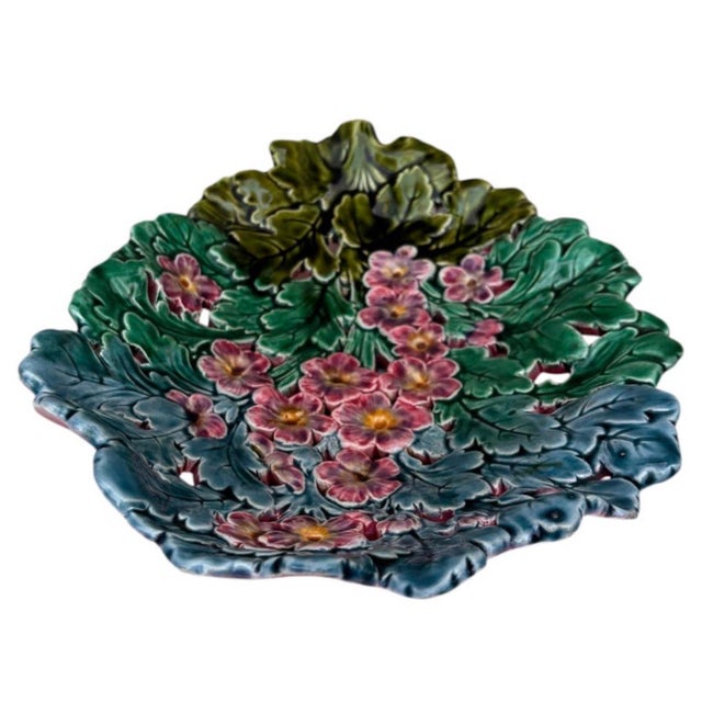 French Country 19th Century Rare French Majolica Reticulated Flowers Platter For Sale - Image 3 of 6