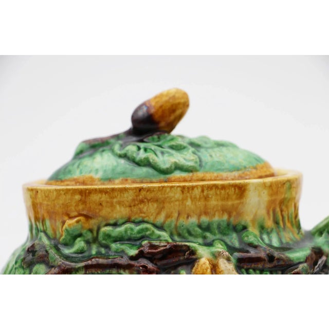 1900s Portuguese Palissy Ware Faux Bois Hunting Tea Pot, Antique For Sale - Image 4 of 13