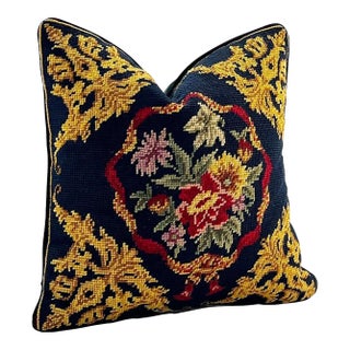 Vintage Floral Needlepoint Pillow For Sale