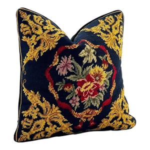 Vintage Floral Needlepoint Pillow