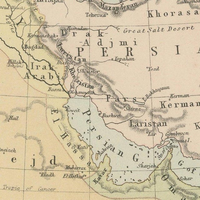 Antique Map of Western Asia, Mediterranean to the Indus and Arabia, 1870 For Sale - Image 6 of 12