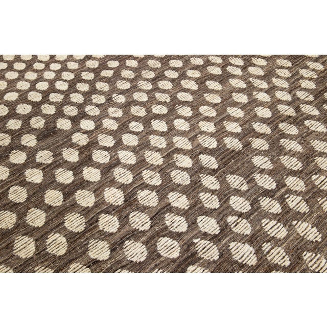 Brown Contemporary Handmade Moroccan Style Wool Rug in Brown With Geometric Design For Sale - Image 8 of 10