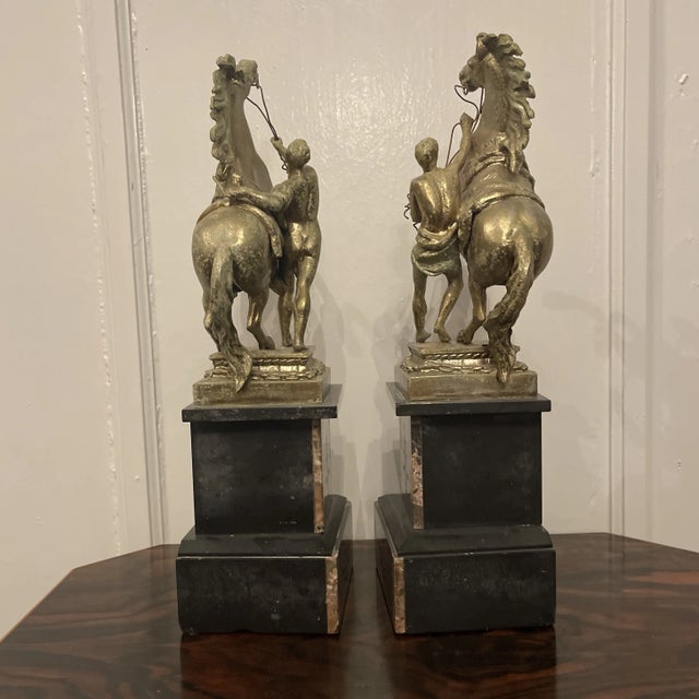Late 19th Century Pair Antique French Marble and Gilt Metal Marley Horses For Sale - Image 5 of 5