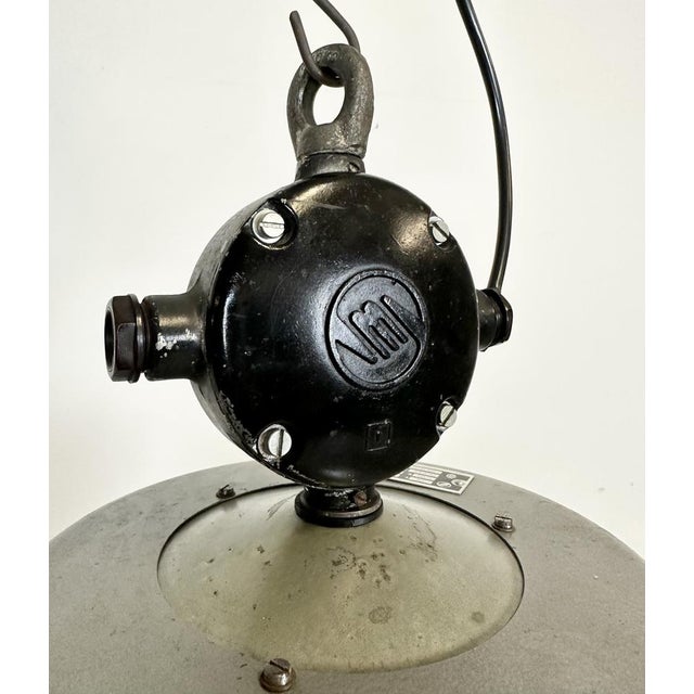 Large Grey Enamel Industrial Factory Pendant Lamp from Elektrosvit, 1960s For Sale - Image 10 of 18