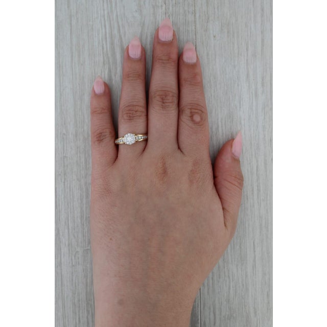 Transparent 0.56ctw Diamond Cluster Engagement Ring 14k Yellow Gold Size 8.5 Cathedral Band For Sale - Image 8 of 8