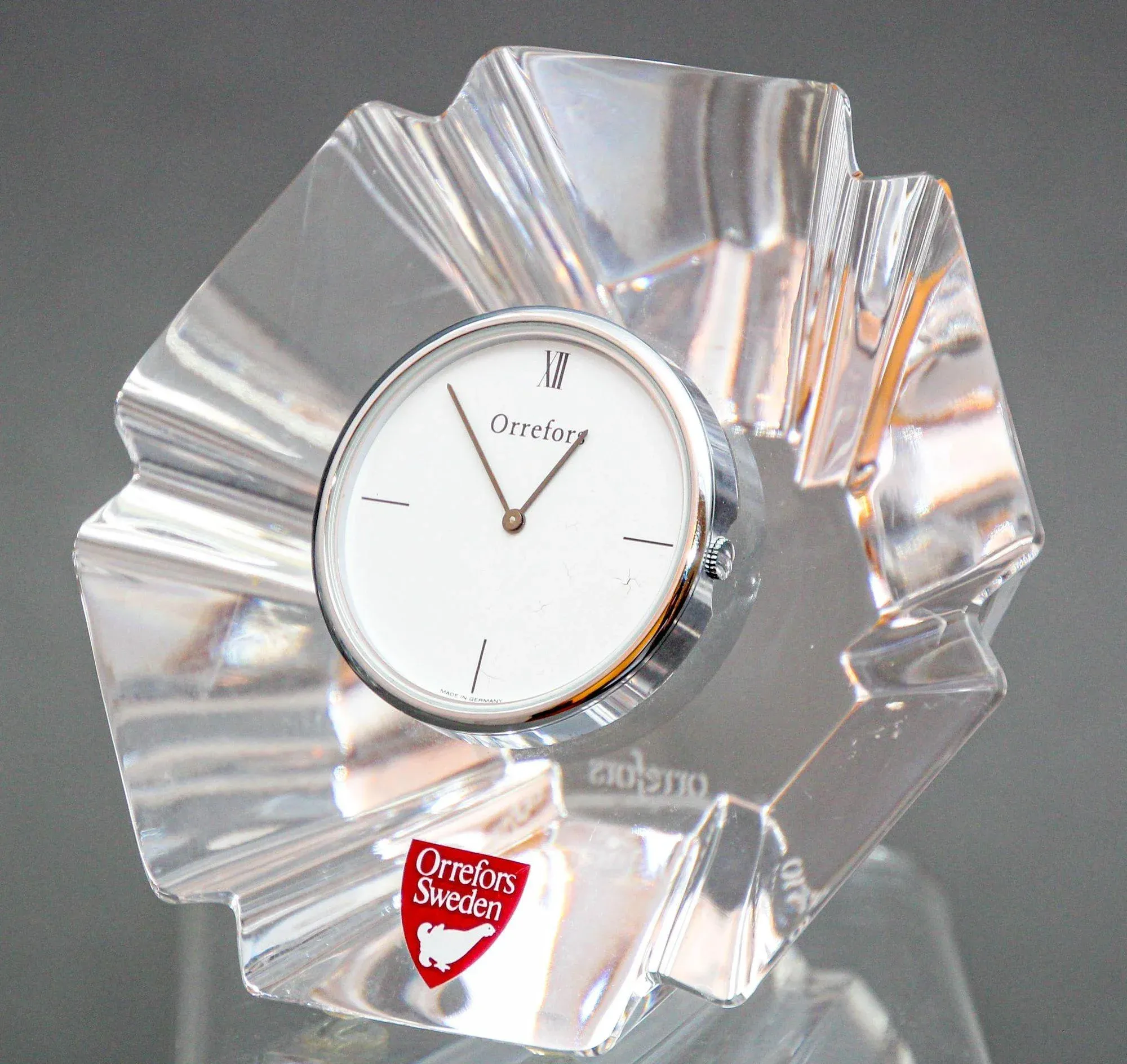 Orrefors Sweden Orion Crystal Desk Clock Paperweight 1970s | Chairish