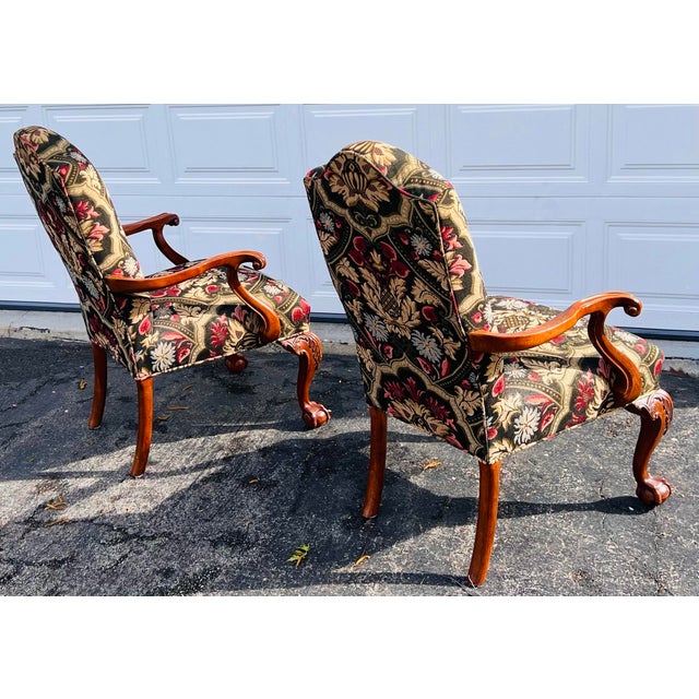 Century Furniture Chippendale Style Carved Mahogany Armchairs With Ball & Claw Feet a Pair For Sale In Chicago - Image 6 of 11