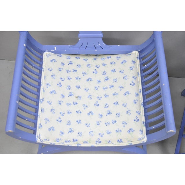 Blue Vintage Hollywood Regency Italian Style Blue Curule X-Frame Arm Chair - A Pair For Sale - Image 8 of 15