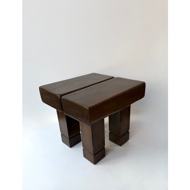 Mid-Century Modern Pair of Massive Wood Stools. Italy, 1960s For Sale - Image 4 of 13