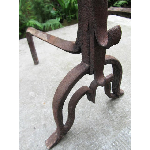 Antique Hand Forged Iron Dragon Gothic Andirons, 1700s, Set of 2 For Sale - Image 9 of 14
