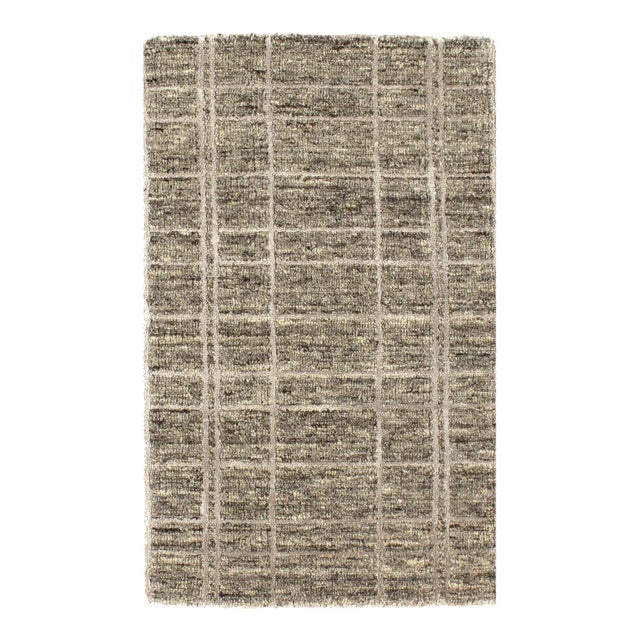Modern 2020s Modern Beige Crosshatch Hand-Made Bamboo Silk Indo Rug For Sale - Image 3 of 3