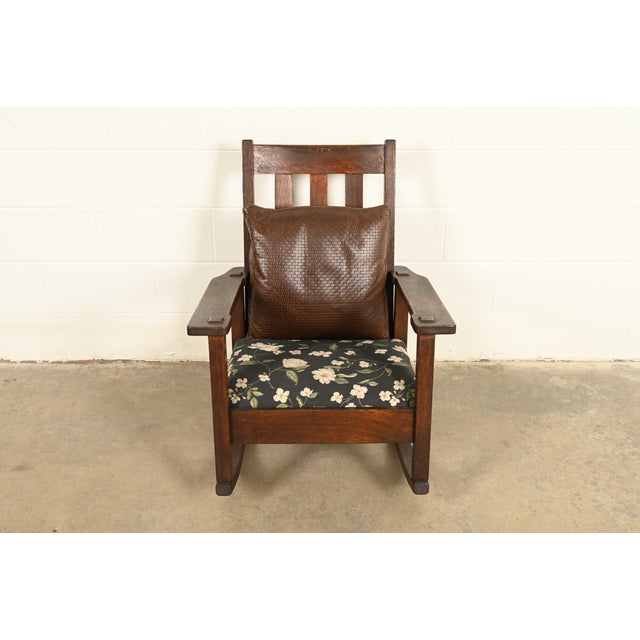 Mission Stickley Brothers Antique Mission Oak Arts & Crafts Rocking Chair, Circa 1910 For Sale - Image 3 of 14