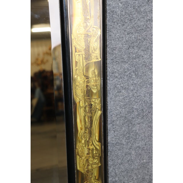 Vintage Bernhard Rohne Mastercraft Acid Etched Brass & Ebonized Mirror For Sale In Philadelphia - Image 6 of 8