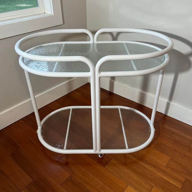 1960s 1960s Mid Century Brown Jordan Style White Patio Bar Cart For Sale - Image 5 of 12