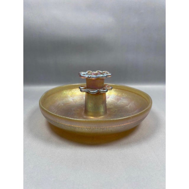 Art Nouveau Louis C Tiffany Centerpiece 10.5” Favrile Glass Bowl W/Flower Frog Signed For Sale - Image 3 of 12