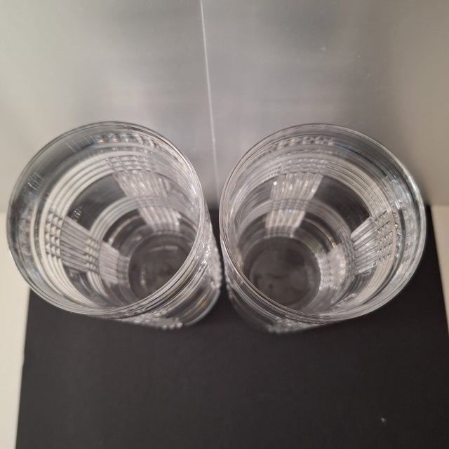 Transparent Late 20th Century Ralph Lauren Glen Plaid Set of 2 Crystal High Ball Glasses Signed on Bottom 6.25" Tall For Sale - Image 8 of 9