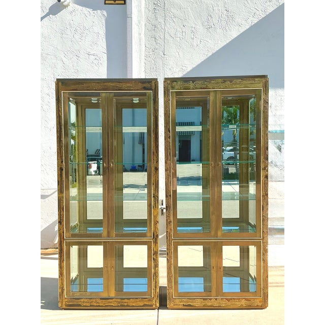 Mastercraft Vintage Boho Bernard Rhône for Mastercraft Acid Etched Brass Cabinets - A Pair For Sale - Image 4 of 9
