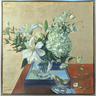 Nancy Paris Pruden "Golden Wedding" Contemporary Gold Leaf Naturalistic Floral Still Life Painting, 2020s For Sale