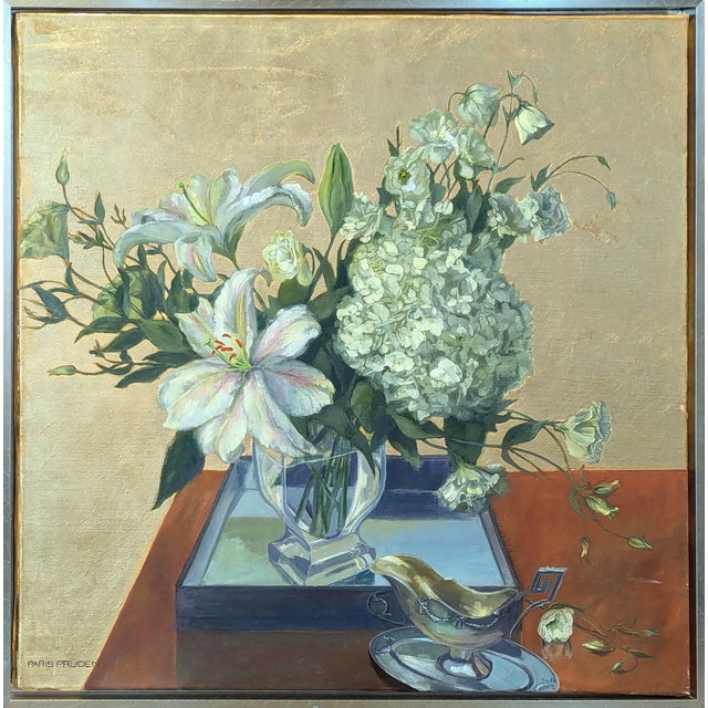Nancy Paris Pruden "Golden Wedding" Contemporary Gold Leaf Naturalistic Floral Still Life Painting, 2020s For Sale