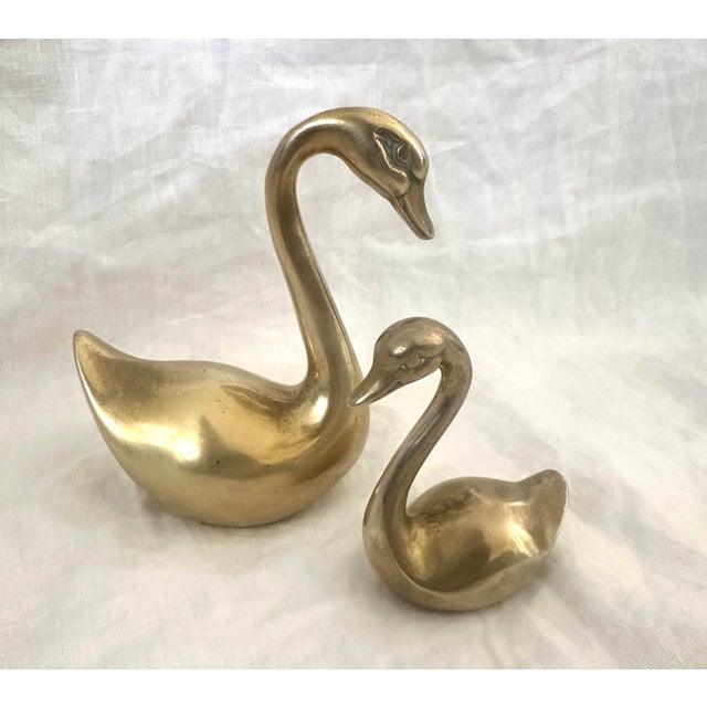 Mid-Century Modern MCM Pair of Brass Swans For Sale - Image 3 of 4