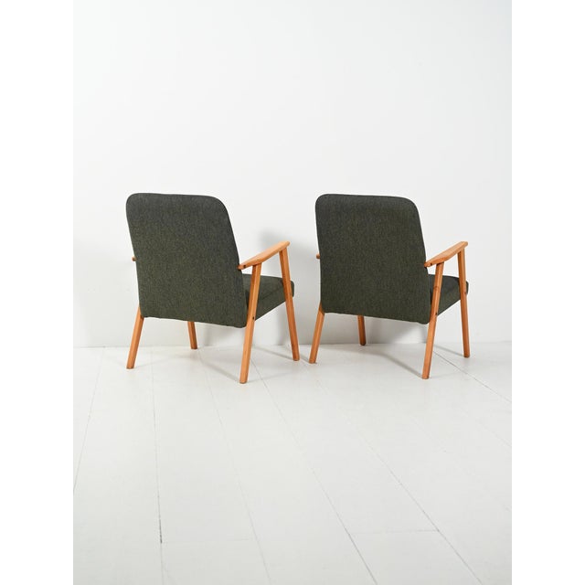 Scandinavian Beech Armchairs in Grey Upholstery, 1950s, Set of 2 For Sale - Image 4 of 12