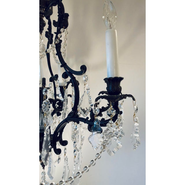 1990s Myran Allan Luxury Lighting Italian Sand-Cast Bronze and Czech Crystal Chandelier For Sale - Image 5 of 6