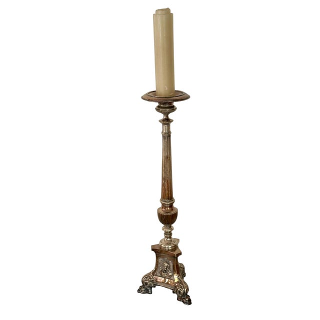 Antique Silver on Copper Cathedral Candlestick.