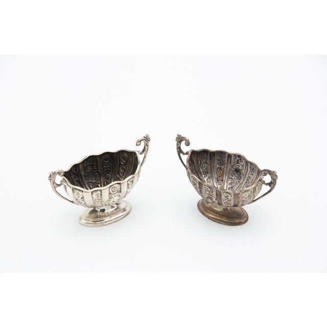 Silver Salt Shakers with Elliptical Bases and Reliefs, Set of 2 For Sale - Image 3 of 3