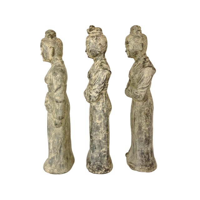 2000 - 2009 Vintage Maitland Smith Terracotta Statues of Asian Women - Set of 3 For Sale - Image 5 of 12