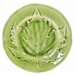 Majolica Choisy Le Roi Green Maple Leaf Plate For Sale