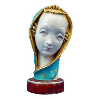 Majolica Ceramic Bust Sculpture of Madonna by Eugenio Pattarino, Italy, 1920s-1940s For Sale