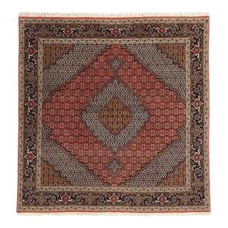 Square Vintage Persian Mahi Tabriz Rug - 06'08 X 06'09 For Sale