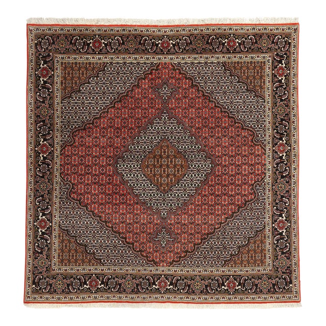 Square Vintage Persian Mahi Tabriz Rug - 06'08 X 06'09 For Sale